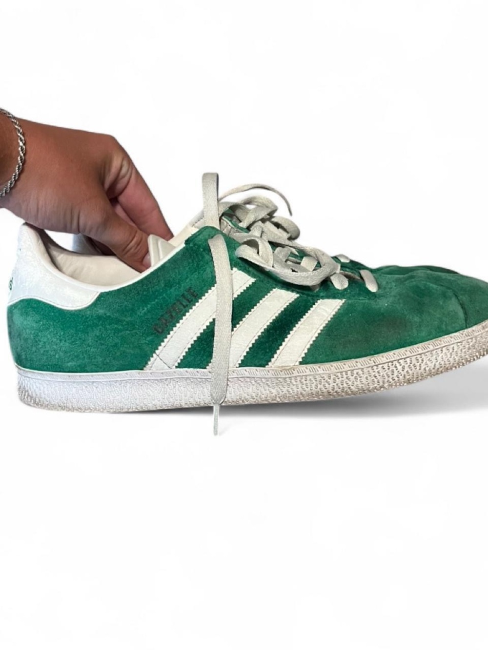 adidas White and Green Low-Top Suede gazelles